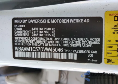 2013 BMW X1 Sdrive28I z USA, uszkodzony, nr VIN WBAVM1C57DVW45046